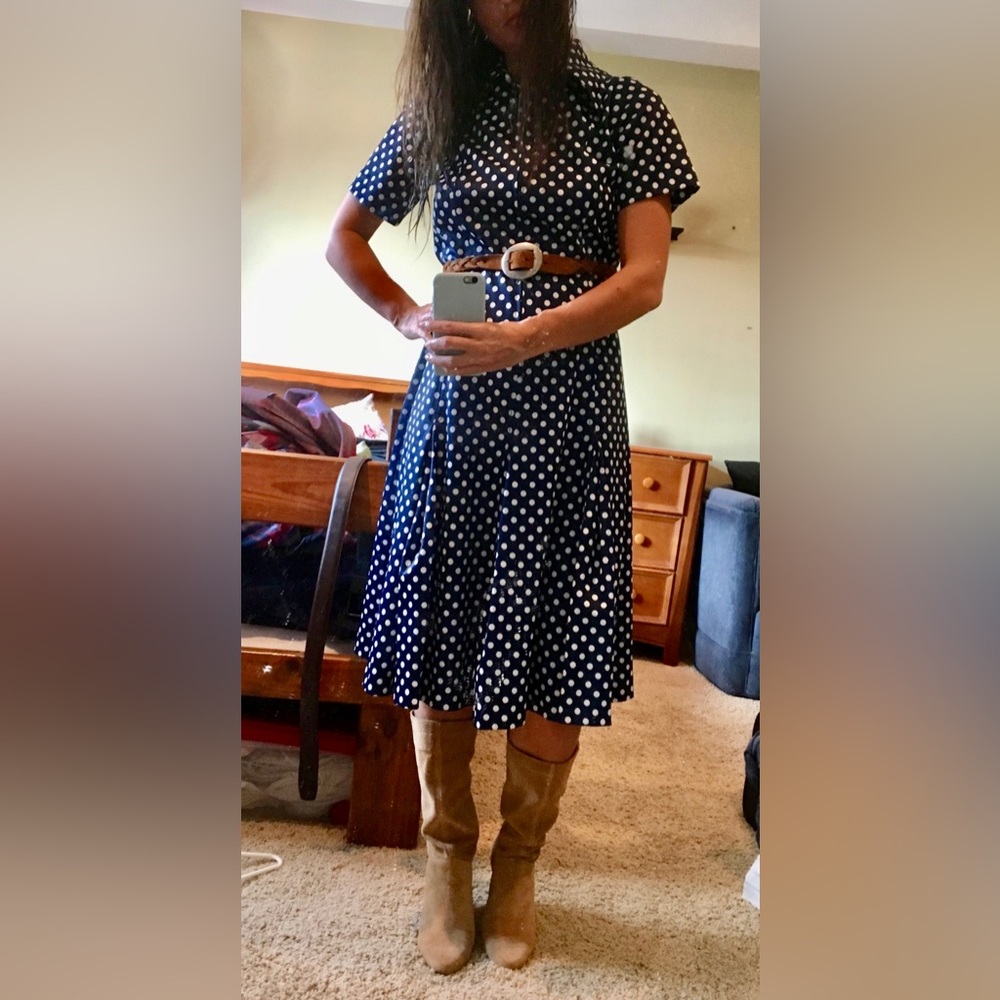 Vintage Navy Blue Polka Dot Dress Size 2